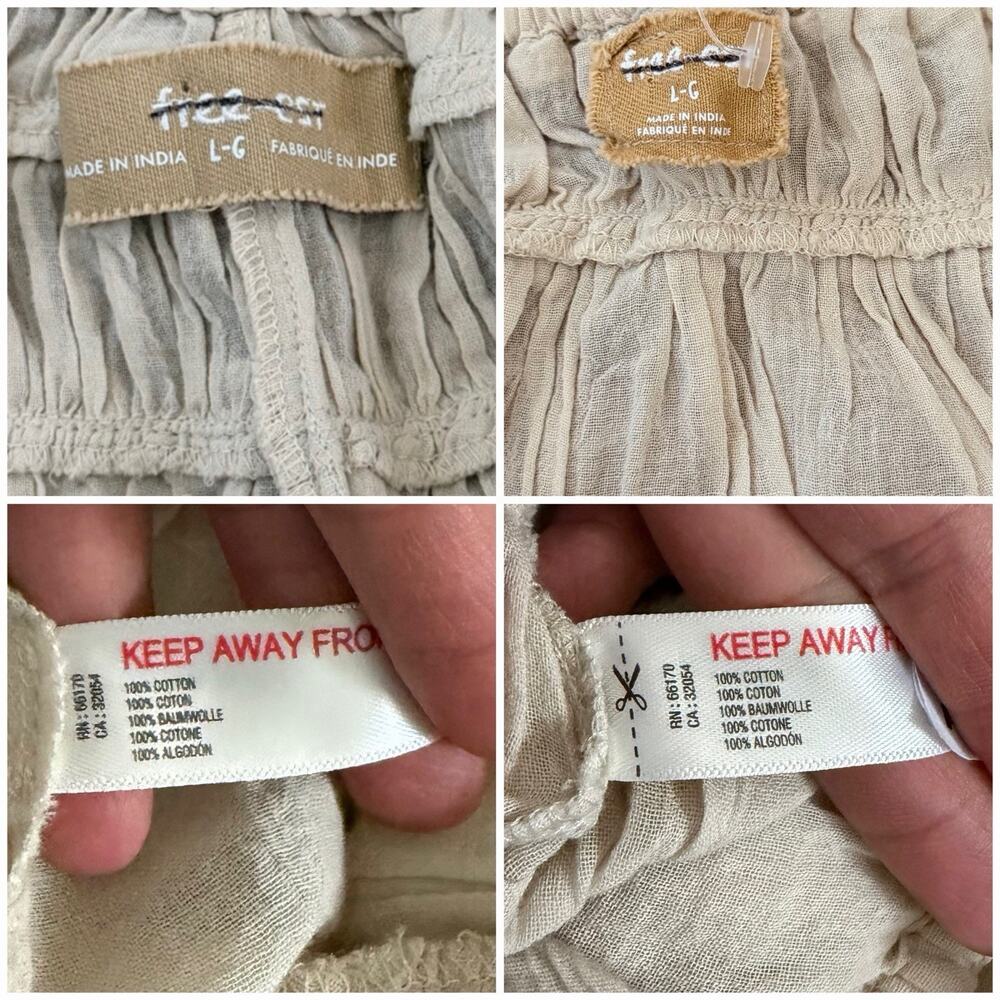 Free People Free- est Boho Gauze Ruffle Two Piece Set Beige Short/Top Cottage - Picture 5 of 8